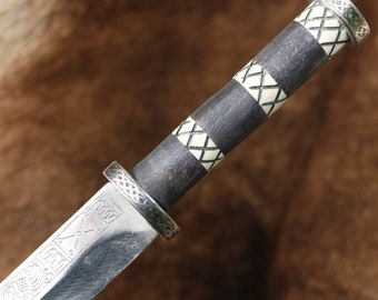 Etched Scramasax hand-forged Viking seax, Medieval knife