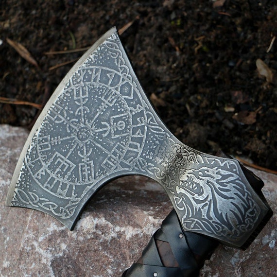Etched Viking Axe Fenrir Axe Mythology Axe Hand Etsy