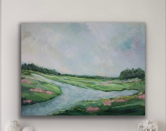 Impressionist lake landscape art, Irish landscape, 40w x 30h original painting