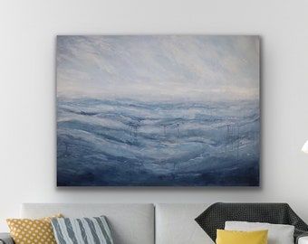 Abstract ocean waves, 48w x 36h original painting, contemporary seascape