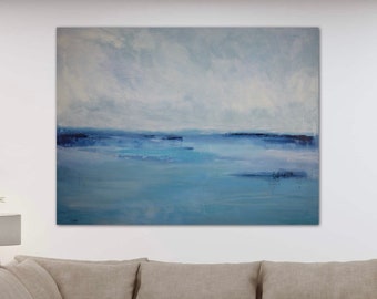 Serene seascape, ocean horizon, 48w x 36h original painting