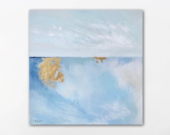 Modern seascape, square ocean horizon, metallic gold leaf,  24 x 24 original