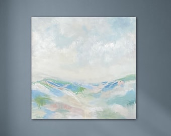 Abstract landscape art, pastel hills and valleys,  24 x 24 original painting