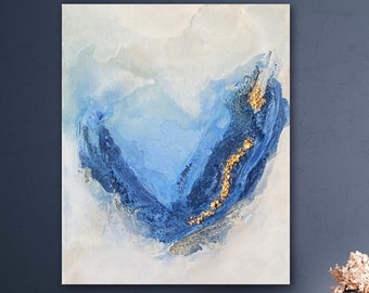 Abstract painting, textured art, 24K gold leaf,  20 x 16 original