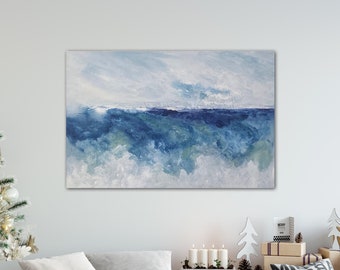 Navy blue seascape, abstract ocean art, 36w x 24h original painting