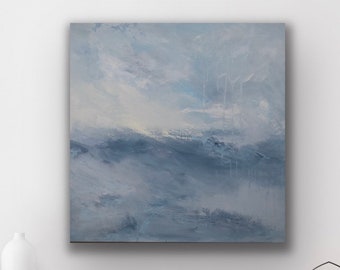 Modern seascape, square ocean horizon, winter seascape, 24 x 24 original