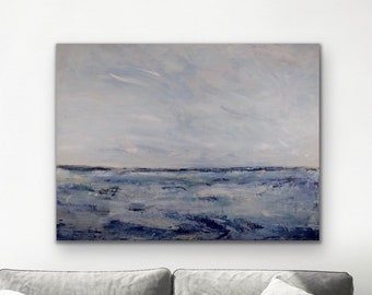 Navy blue abstract seascape, Cape Cod art, 48w x 36h original art