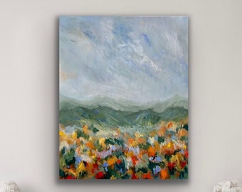 Autumn landscape art, 24w x 30h original painting, mountain art