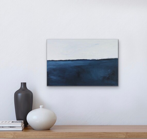 Minimalist seascape print, navy blue and white print