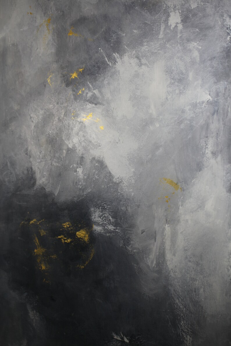 Gold gray abstract painting dramatic abstract art dark gray Etsy