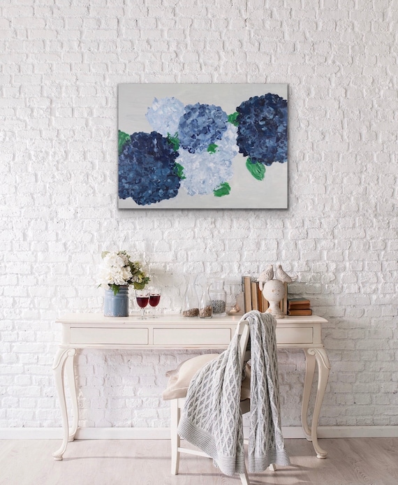 Hydrangea print, navy blue flowers print