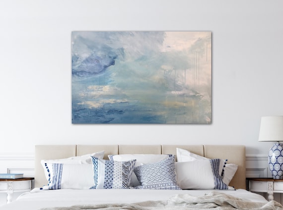 Serene seascape, modern coastal art, 36w x 24h original painting