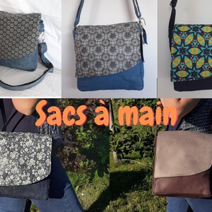 Sacs à main en jean ou simili cuir velours avec grande lanière réglable