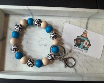 2 Portachiavi Bracciale Con Perline In Silicone E Nappa In Pelle, Fantasia Leopardo - 5