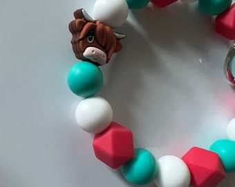 Personalizzato mucca stampa braccialetto portachiavi mucca Highland portachiavi con nome braccialetto di perline in silicone per le donne ragazze - CALLIE