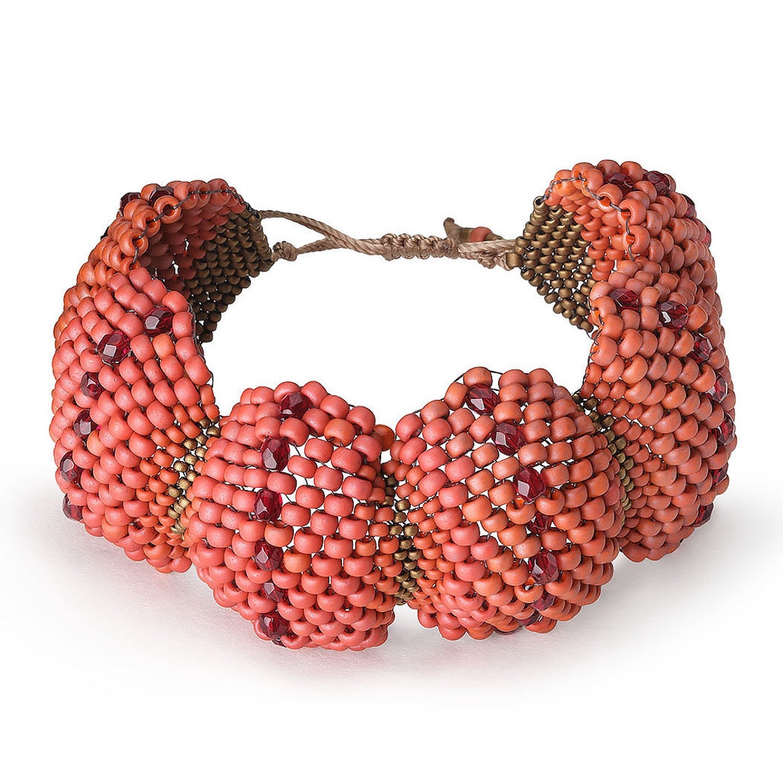Beaded Wide Cuff Bracelet Coral Coloured Etsy Norway