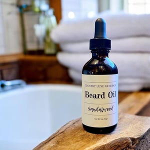 Men&#39;s Sandalwood Beard Oil, Conditioning Jojoba Beard Care, Moisturizing Argan Beard Oil, Natural Men&#39;s Skincare, Beard Softening Oil