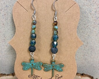 Hypoallergenic Aromatherapy Earrings, Essential Oil Diffusing Earrings, Diffusing Earrings, Lava Earrings, Lava Bead Earrings, Dragonfly