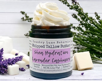 Tallow Shea Butter + Lavender Body Butter, Whipped Natural Cashmere Tallow Balm, Hand Repair Cream, Non-Greasy Moisturizer, Mothers Day Spa