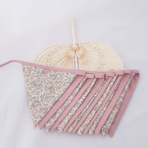 Garland of pennants in liberty and matching plain cotton, 2 identical sides, 3 lengths to choose from and customizable