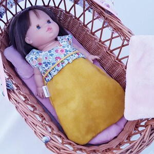 Ruffled baby sleeping bag in cotton and Liberty Betsy Porcelain, available in several sizes