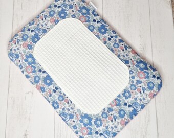 Betsy Sweet Blue liberty baby changing mat with honeycomb insert and customizable