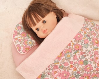 Ensemble Couverture et oreiller pour poupon en liberty Betsy Cupcake personnalisable