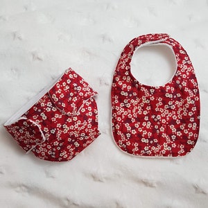 Baby diaper, bib and wipes in Liberty Mitsi Valeria Red available in several sizes