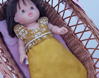 Saco de dormir para bebé con volantes en algodón y tejido Liberty Capel Mostaza, disponible en varias tallas