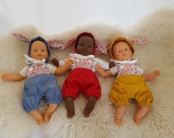 Set for 30 cm doll - matching overalls and beguin - doll clothing - liberty phoebe