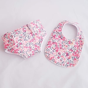 Diaper, bib and baby wipes in Liberty Wiltshire Sweet Pea available in several sizes