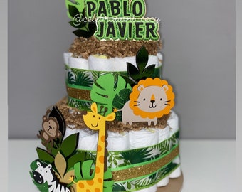 Jungle/Safari Theme - 2 Tier Diaper Cake/ Baby Boy Diaper Cake.