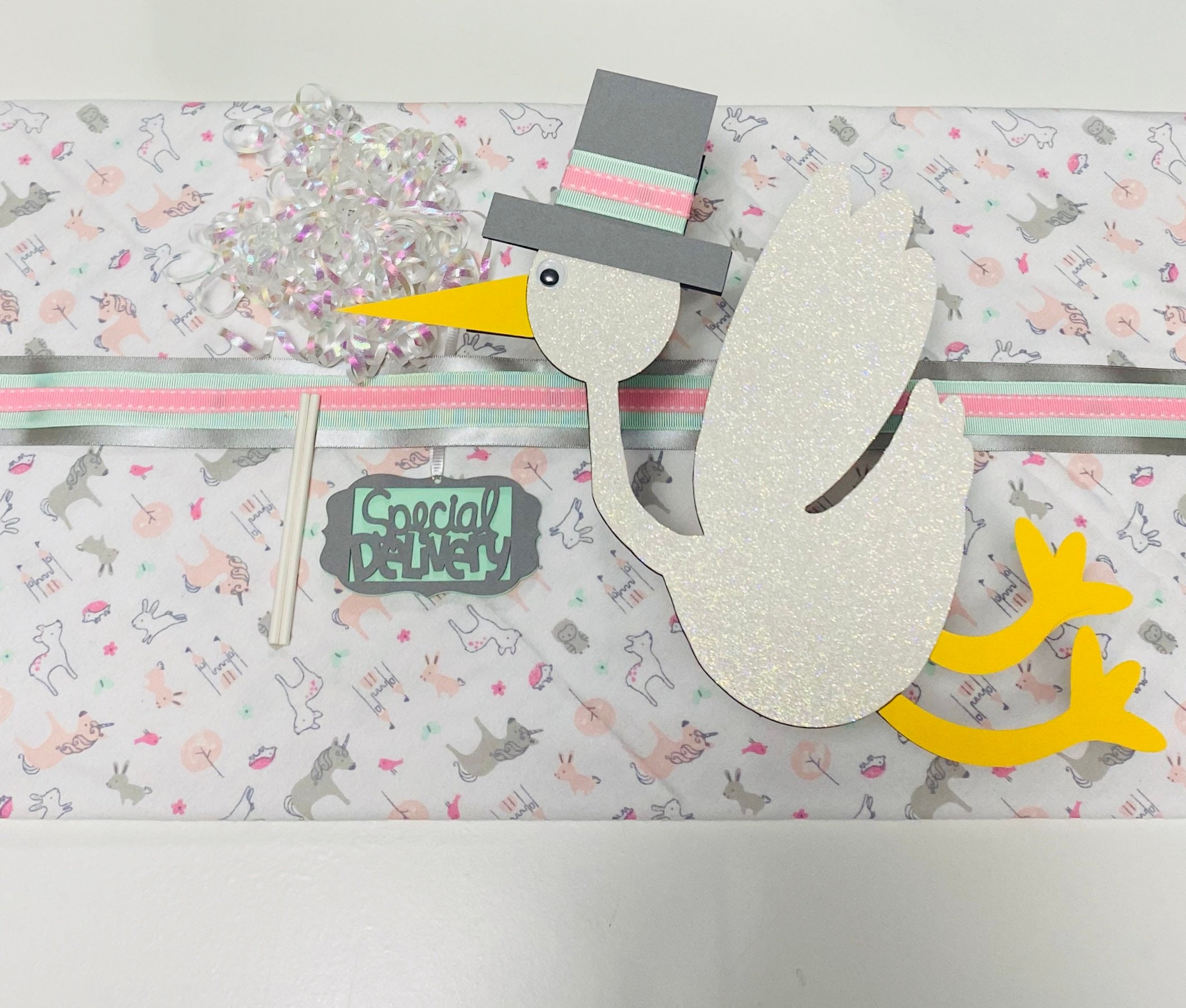 SPECIAL DELIVERY STORK Diaper Cake Assembled/kit Baby Girl Centerpiece ...