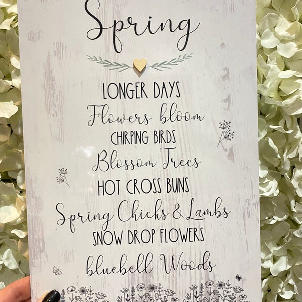 Seasonal spring home decor sign, hello spring, welcome spring wording