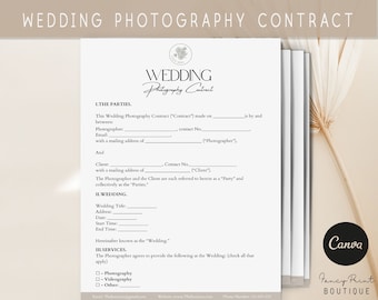 Contractsjabloon voor huwelijksfotografie, fotografieformulieren, contractsjabloon voor fotografieklant, contract voor fotografen, CANVA-sjabloon