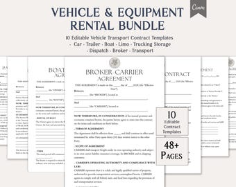 Vehicle Rental Bundle, 10 Editable Vehicle Transport Contract Templates, Car, Trailer, Boat, Limo, Trucking, Dispatch Forms