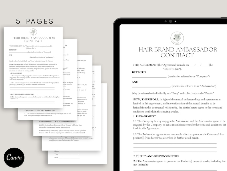Hair Brand Ambassador Contract Template, Brand Ambassador Agreement