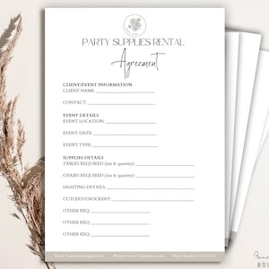 Editable Party Supplies Rental Contract, Party Equipment Rental Agreement, Wedding Decor Form, Venue Provider Form Template, Canva