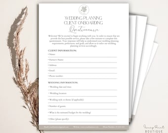 Hochzeitsplanungsdienste, Onbording-Fragebogen, bearbeitbare Hochzeitsplanungsklienten Onbording-Fragebogen Vorlage Fragebogenform