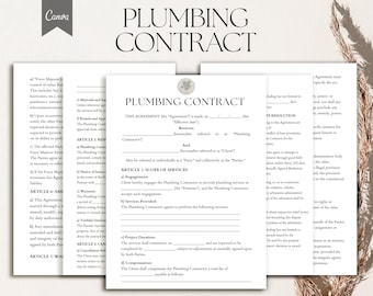 Plumbing Contract Template, Plumbing Services Agreement, Plumbing Job Contract, Pdf, Canva