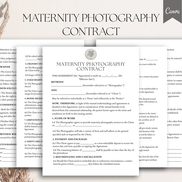 Maternity Photography Contract Template, Maternity Photography Form ,Maternity Photography Session Contract, Pdf, Canva