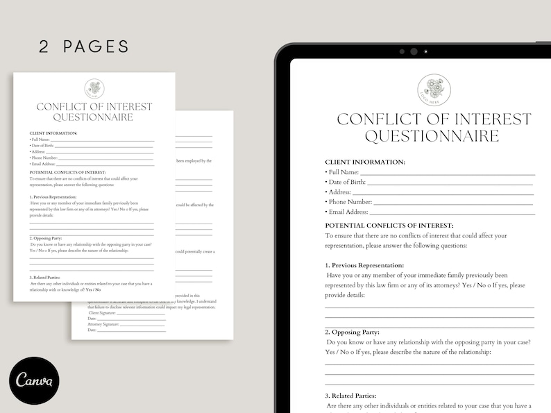 Comprehensive Interest Schedule Questionnaire.pdf Conflict of Interest Questionnaire Form Template, Pdf, Canva - Etsy ...