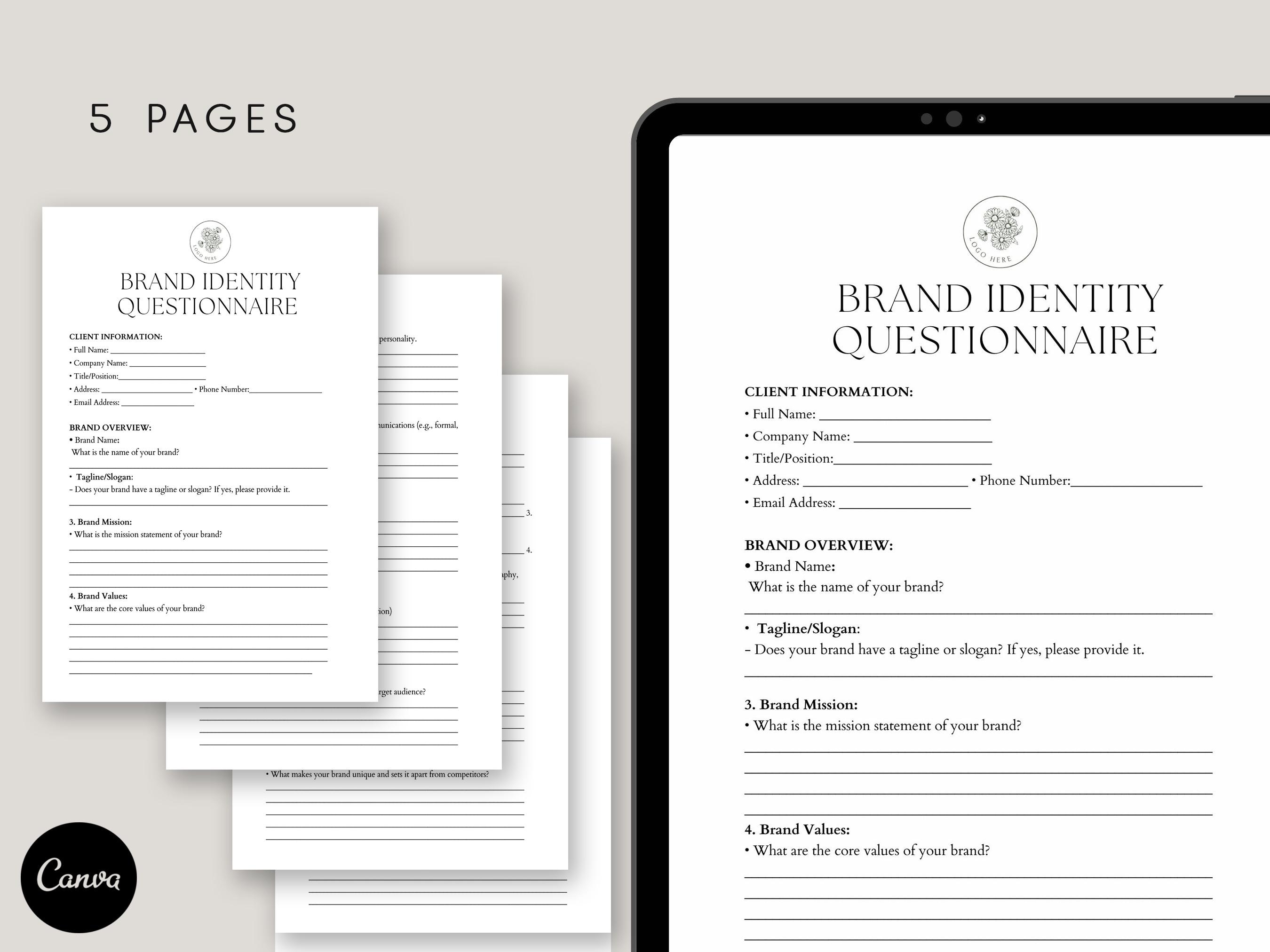 Brand Identity Questionnaire Form, Brand Strategy Questionnaire, Pdf ...