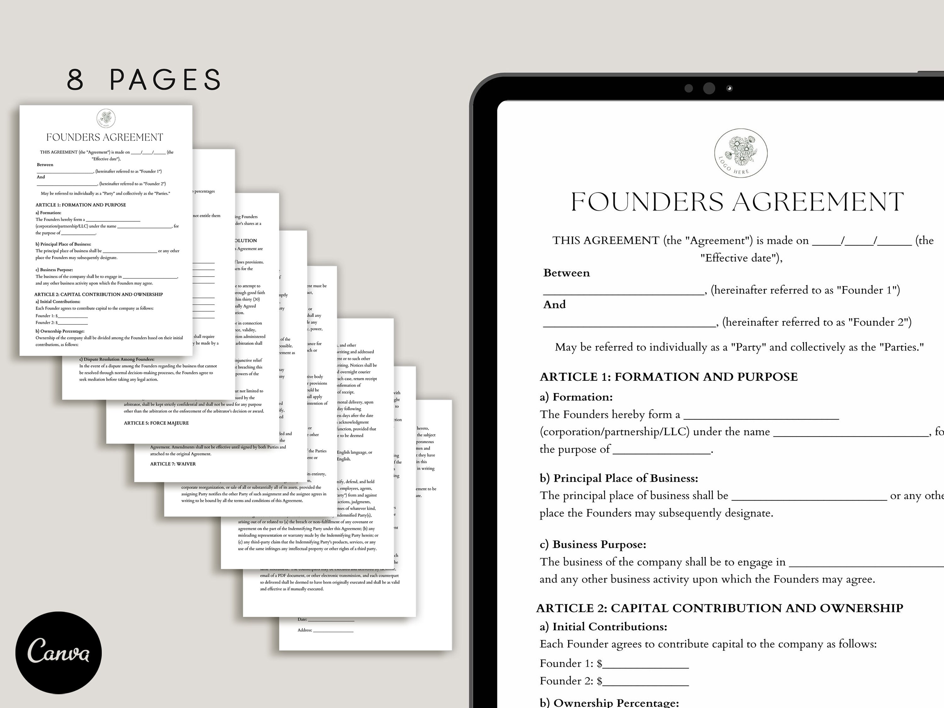 Founders Agreement Template, Founders Partnership Agreement, Co ...