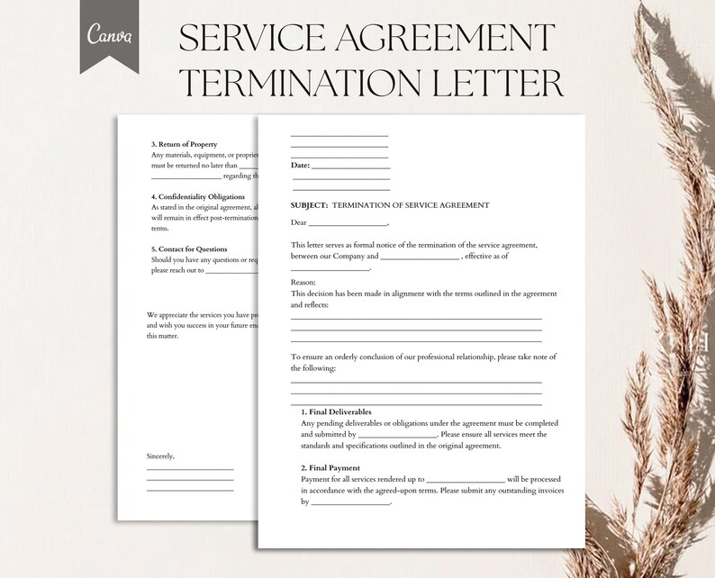 Modelo de carta de rescisión de contrato de servicio, PDF, Canva - Etsy