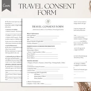 Modelo de formulário de autorização de viagem, formulário de autorização de viagem para menores, PDF, Canva