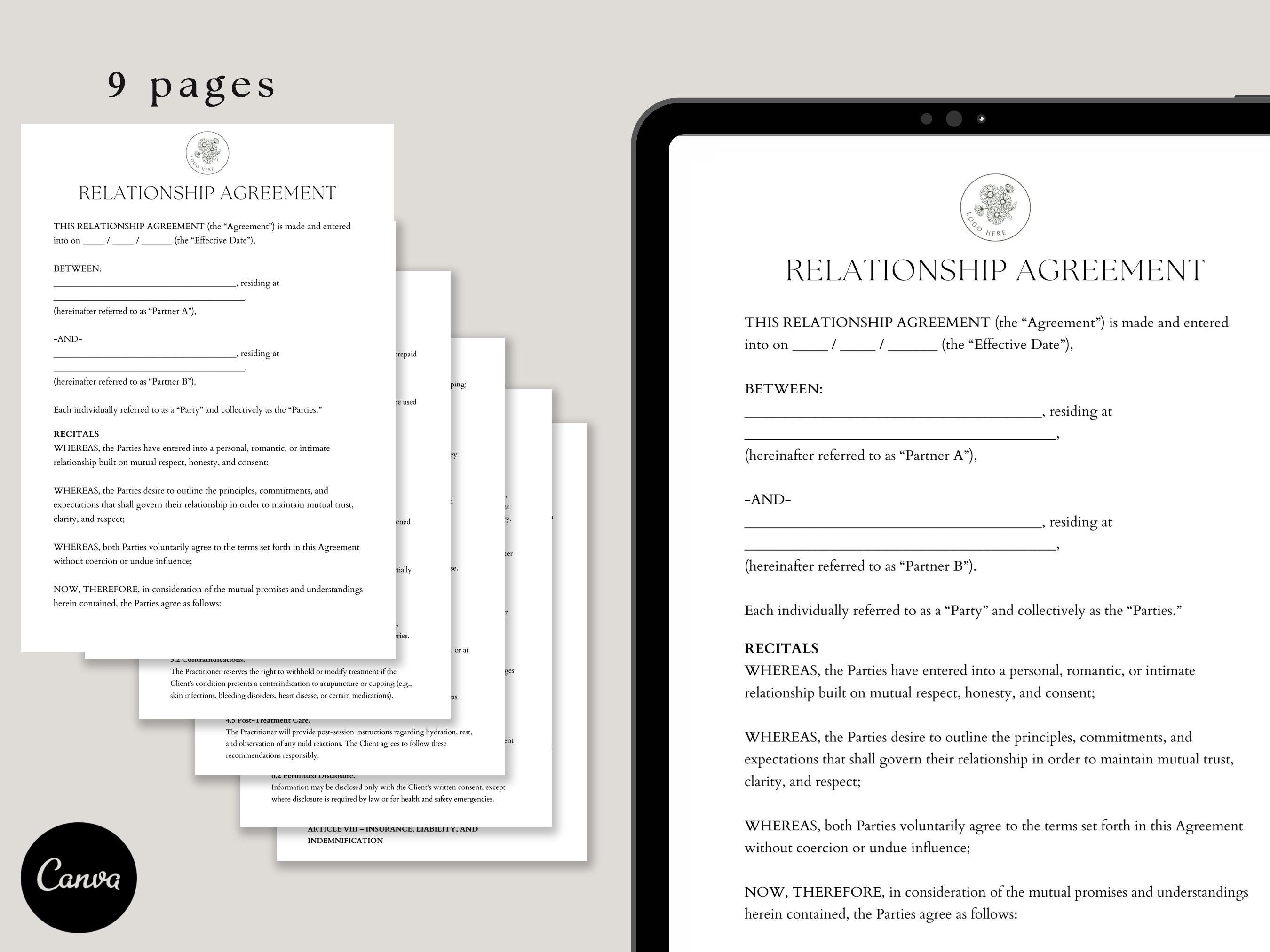 Relationship Agreement Template, Couples Agreement, Personal ...