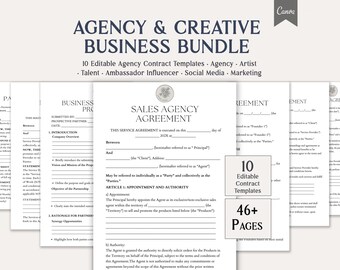 Agency Creative Bundle, 10 Editable Agency Contract Forms, Artist, Talent, Influencer Marketing Editable Templates