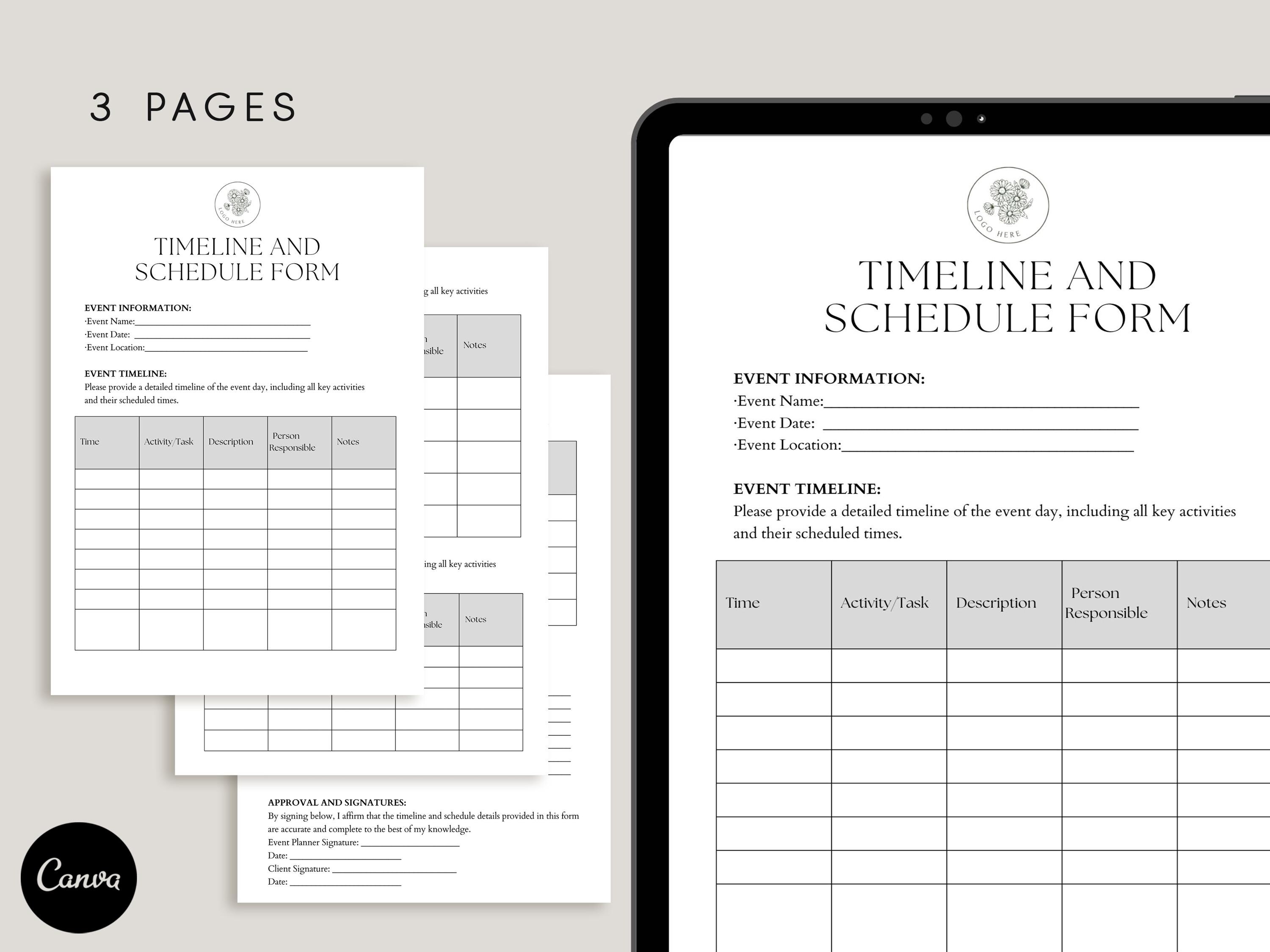 Timeline and Schedule Form Template, Event Itinerary Pdf, Canva - Etsy
