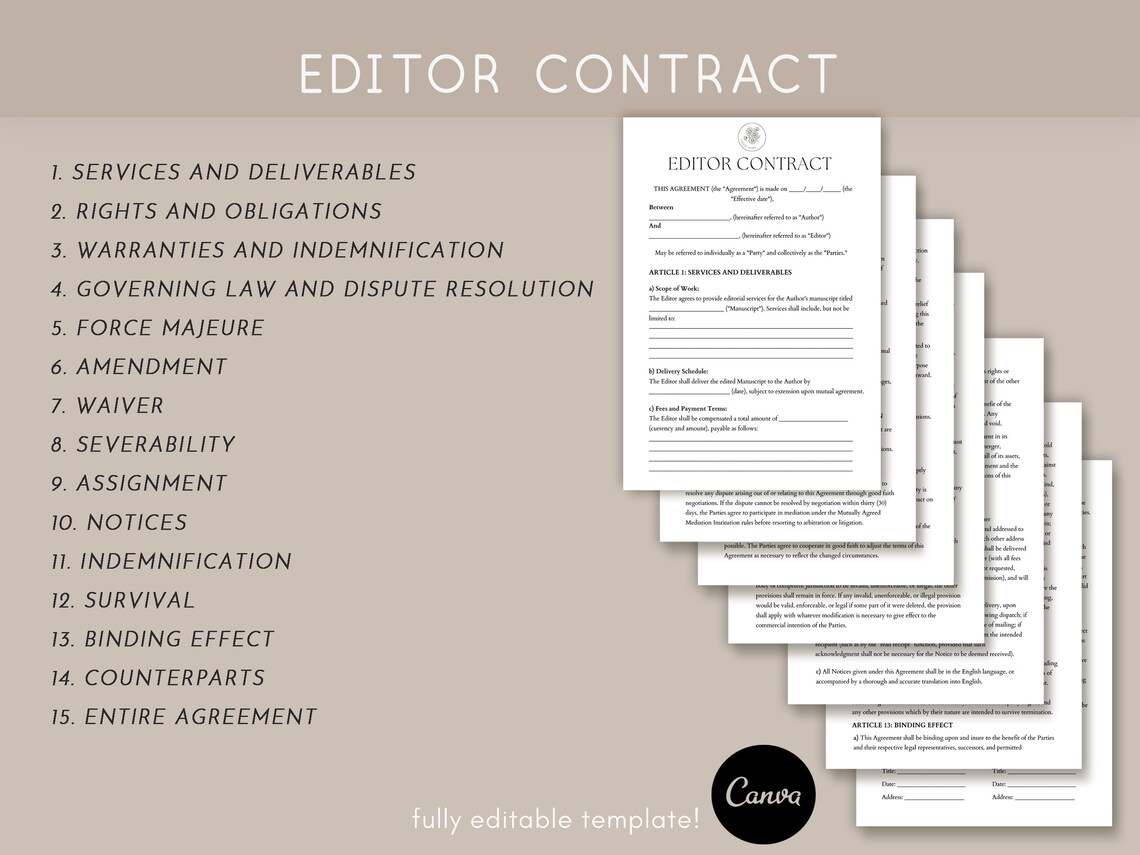 Editor Contract Template, Editing Services Contract ,editorial Services ...